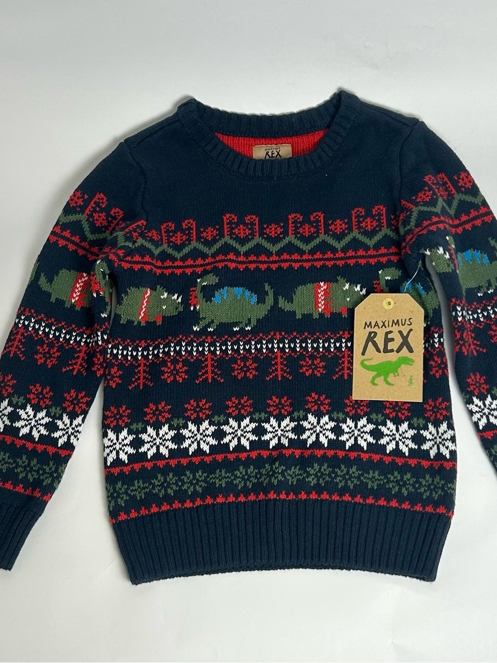 Maximus Rex Navy Dinosaur Fair Isle Sweater